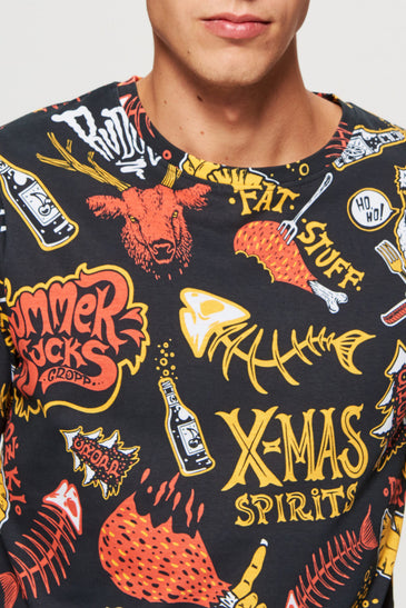 T-Shirt With All Over Christmas Print