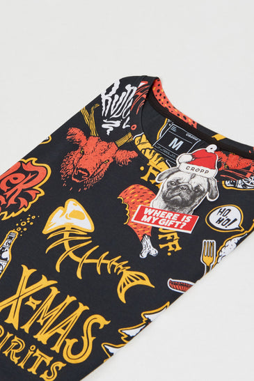 T-Shirt With All Over Christmas Print