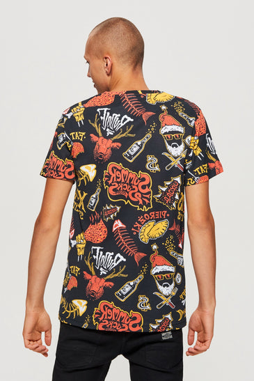 T-Shirt With All Over Christmas Print
