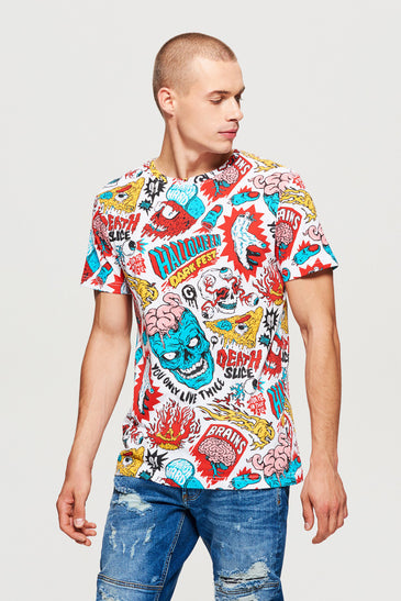 T-Shirt With All Over Halloween Print