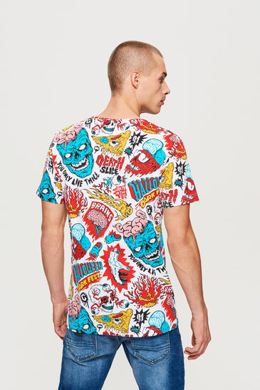 T-Shirt With All Over Halloween Print